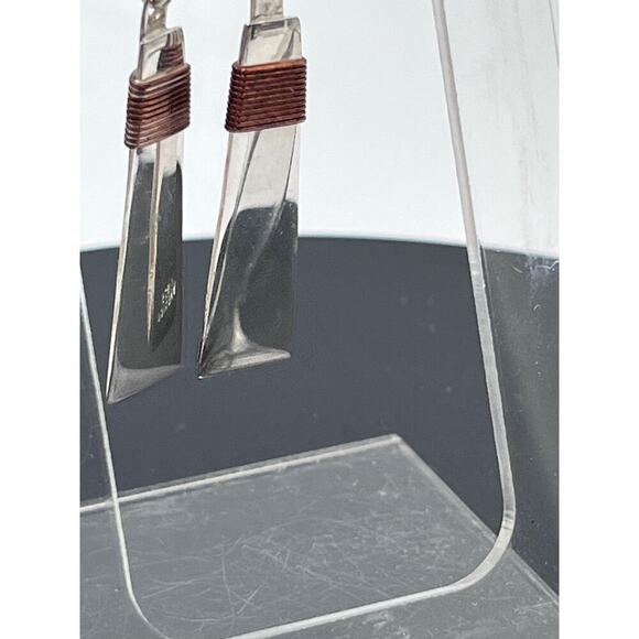 Mexico 925 Designer Signed  
Copper Wrapped Dangle Cone Shaped Earrings - Picture 3 of 12